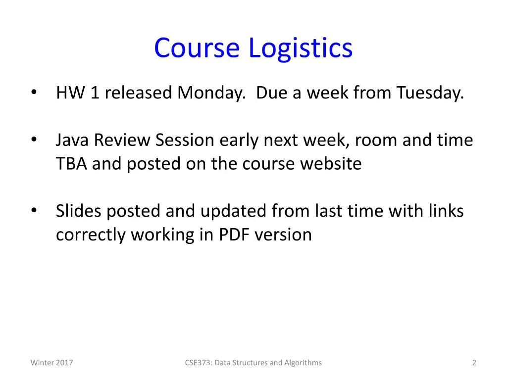 course logistics