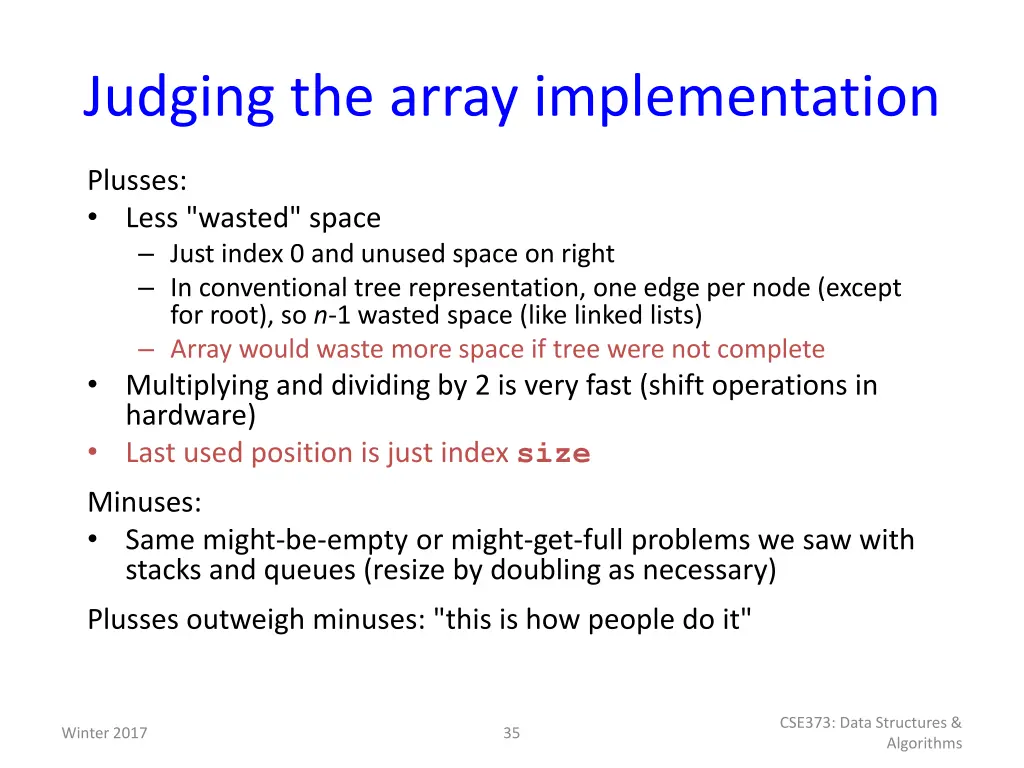 judging the array implementation