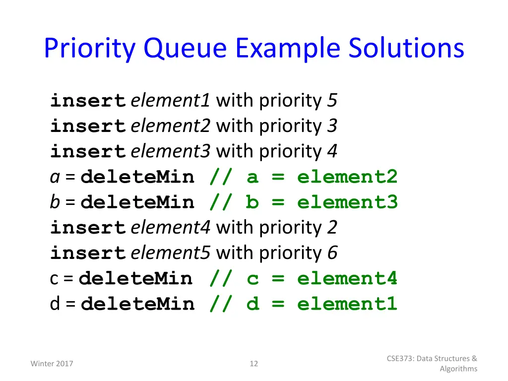 priority queue example solutions
