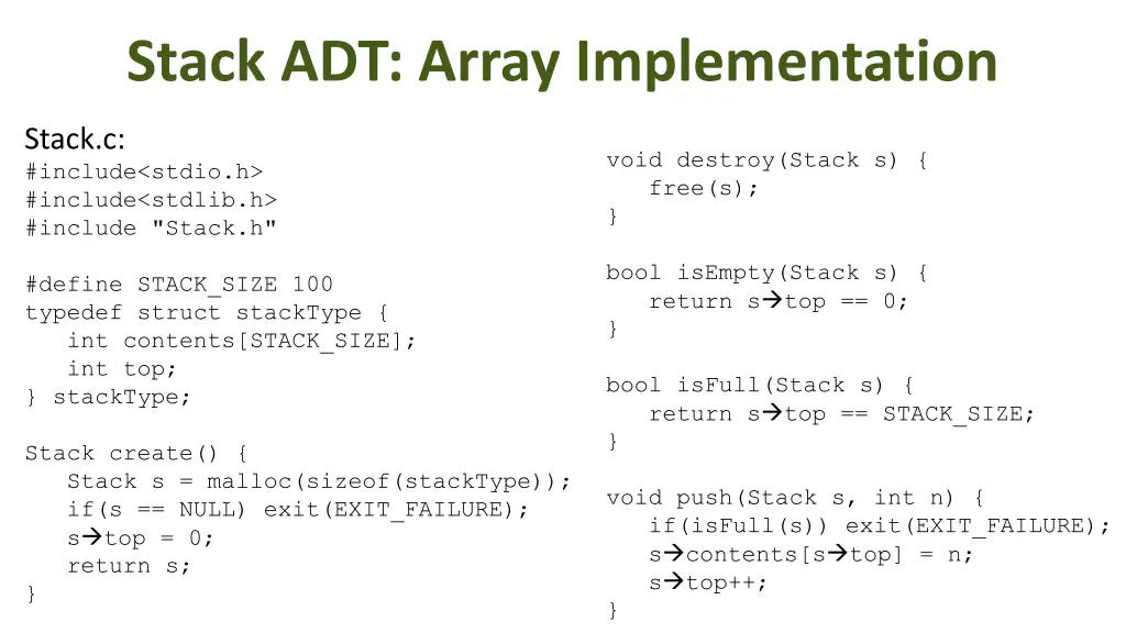 stack adt array implementation