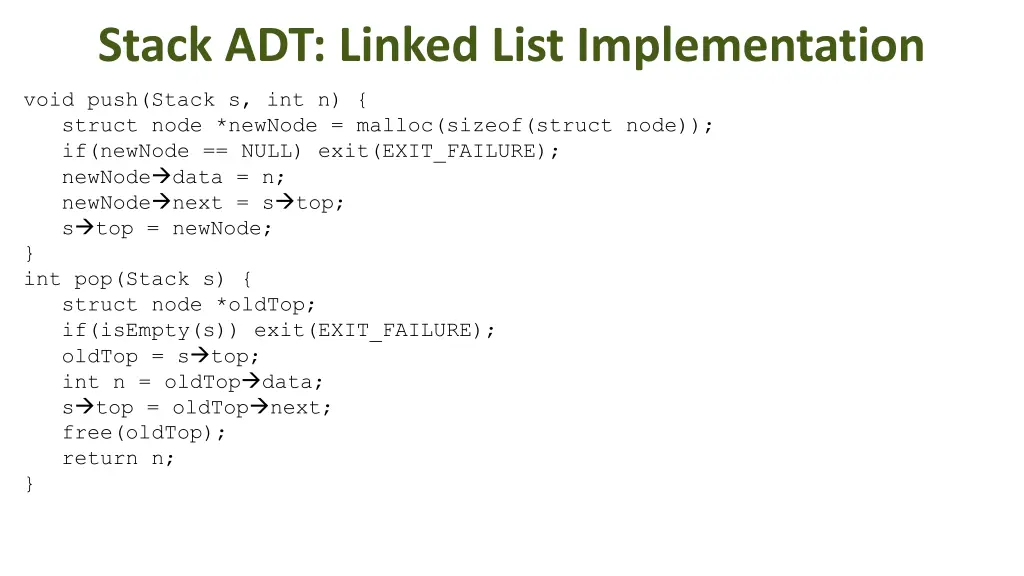 stack adt linked list implementation 1