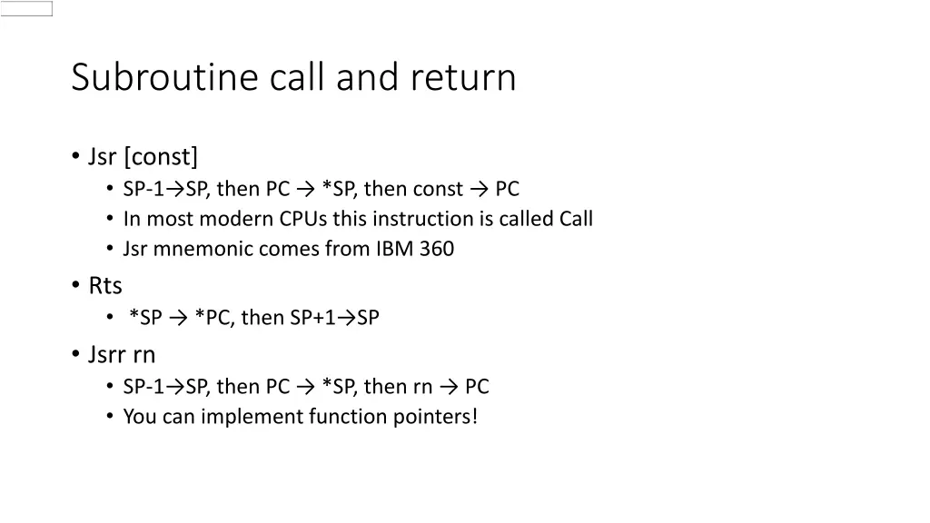 subroutine call and return