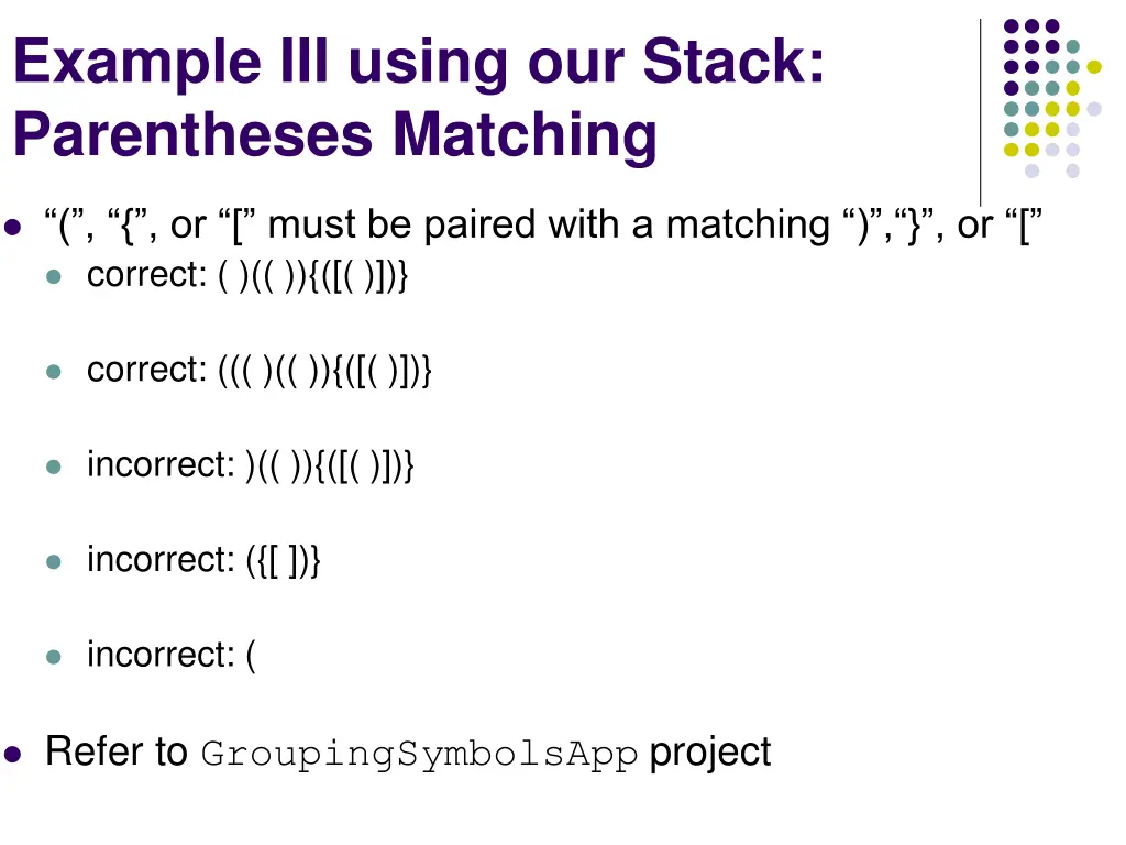 example iii using our stack parentheses matching