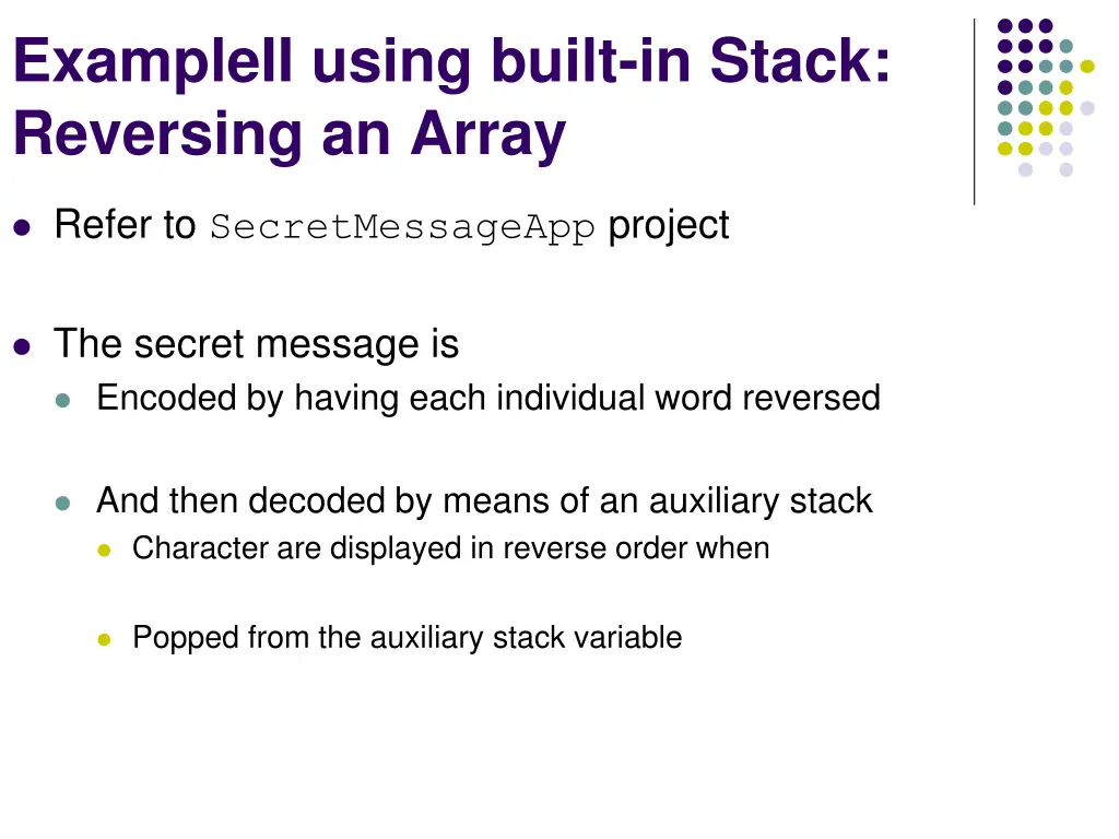 exampleii using built in stack reversing an array