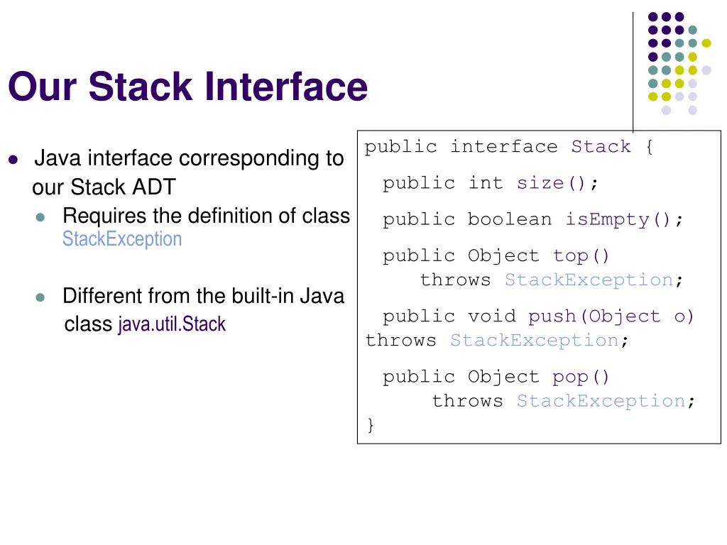 our stack interface
