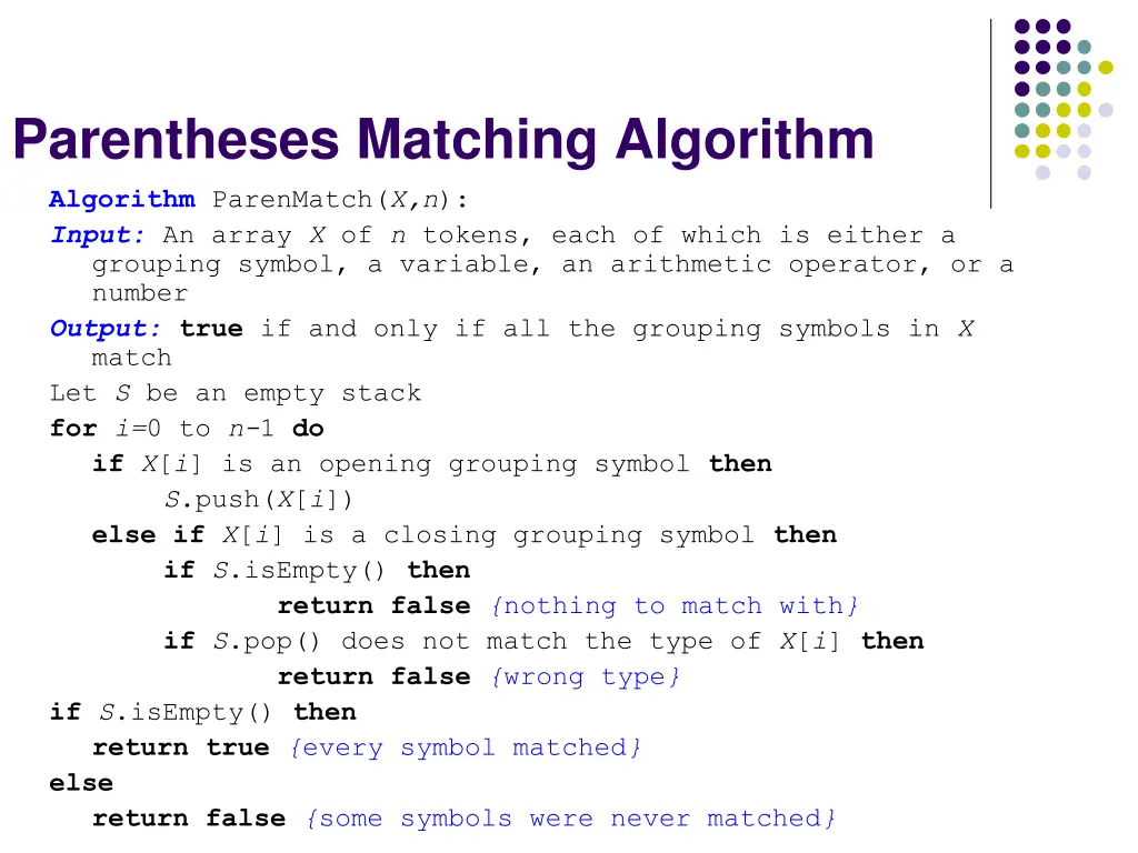 parentheses matching algorithm