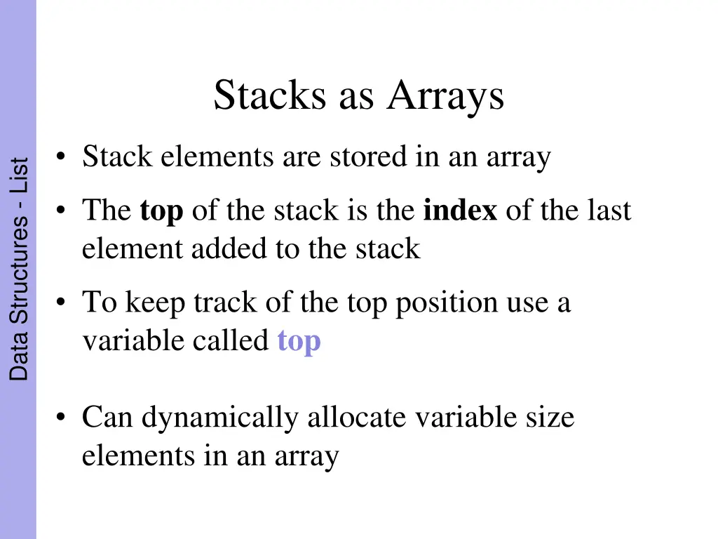 stacks as arrays