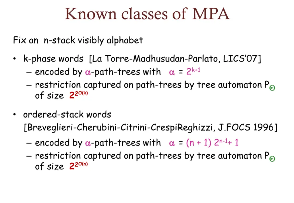 known classes of mpa