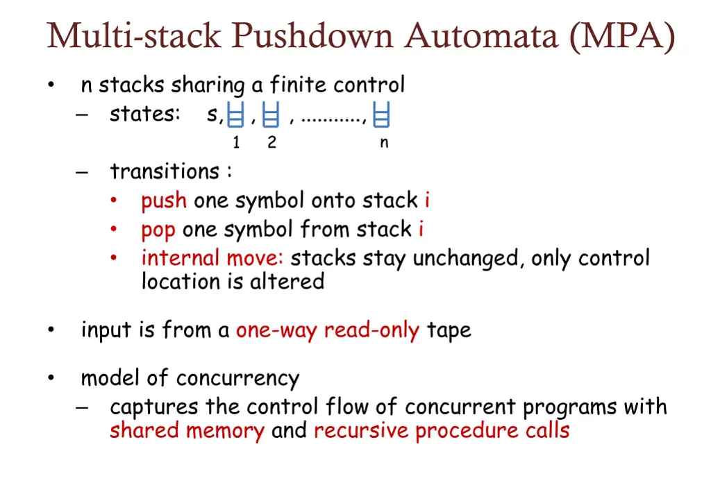 multi stack pushdown automata mpa