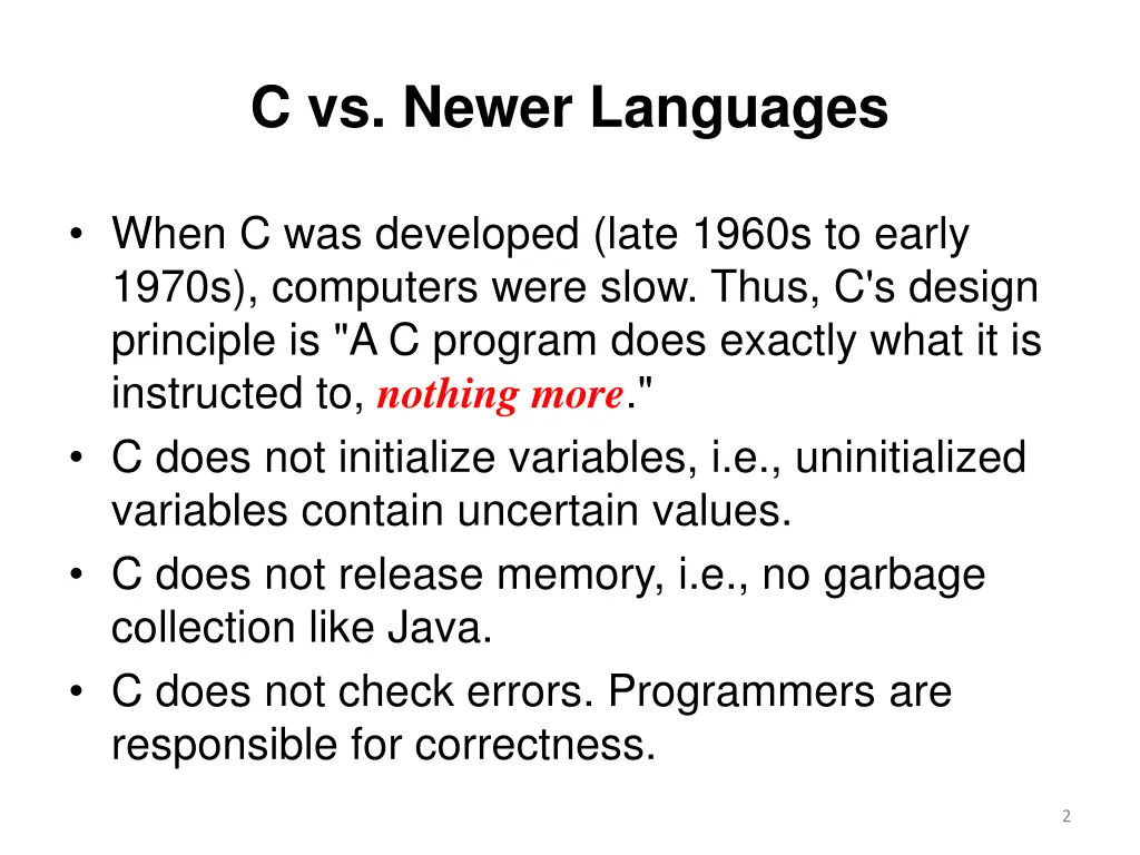 c vs newer languages