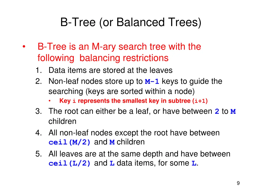 b tree or balanced trees
