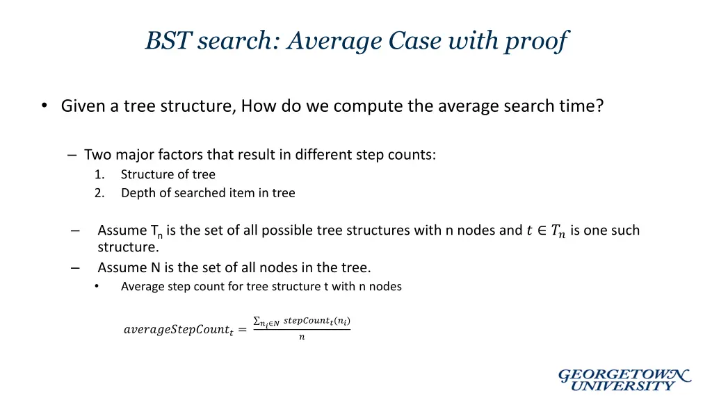 bst search average case with proof
