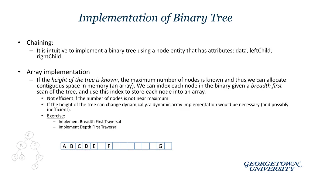 implementation of binary tree