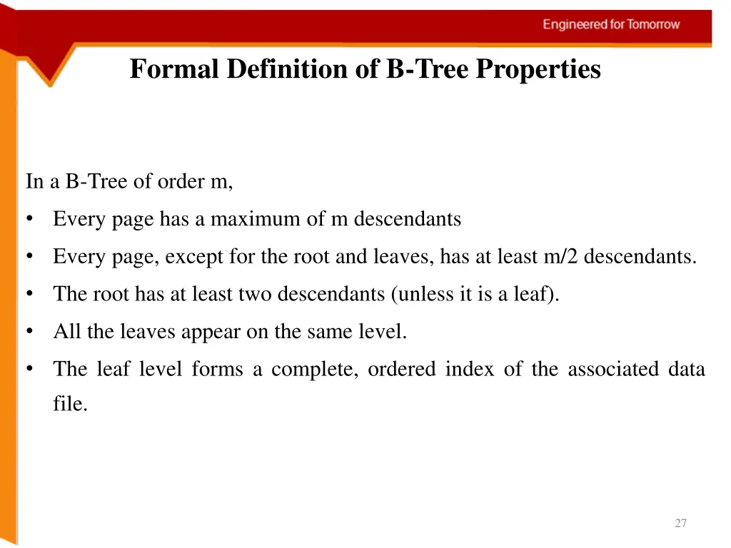 formal definition of b tree properties