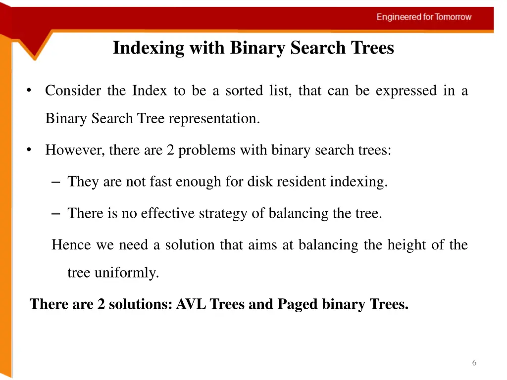 indexing with binary search trees
