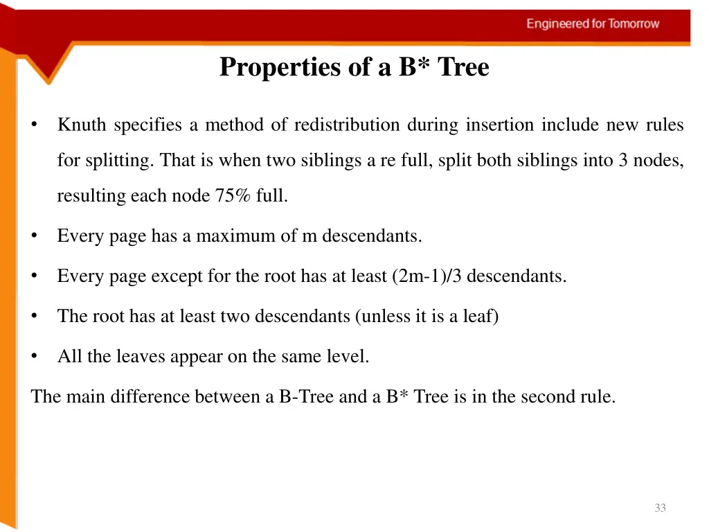 properties of a b tree