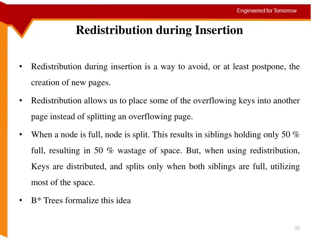 redistribution during insertion