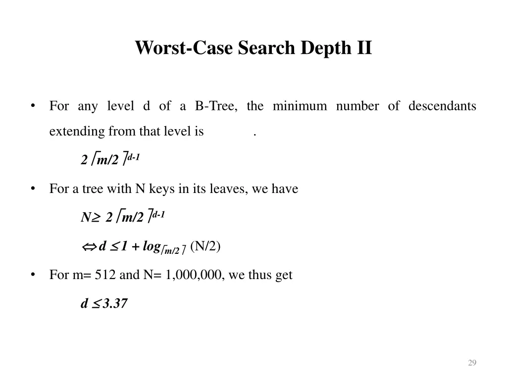 worst case search depth ii