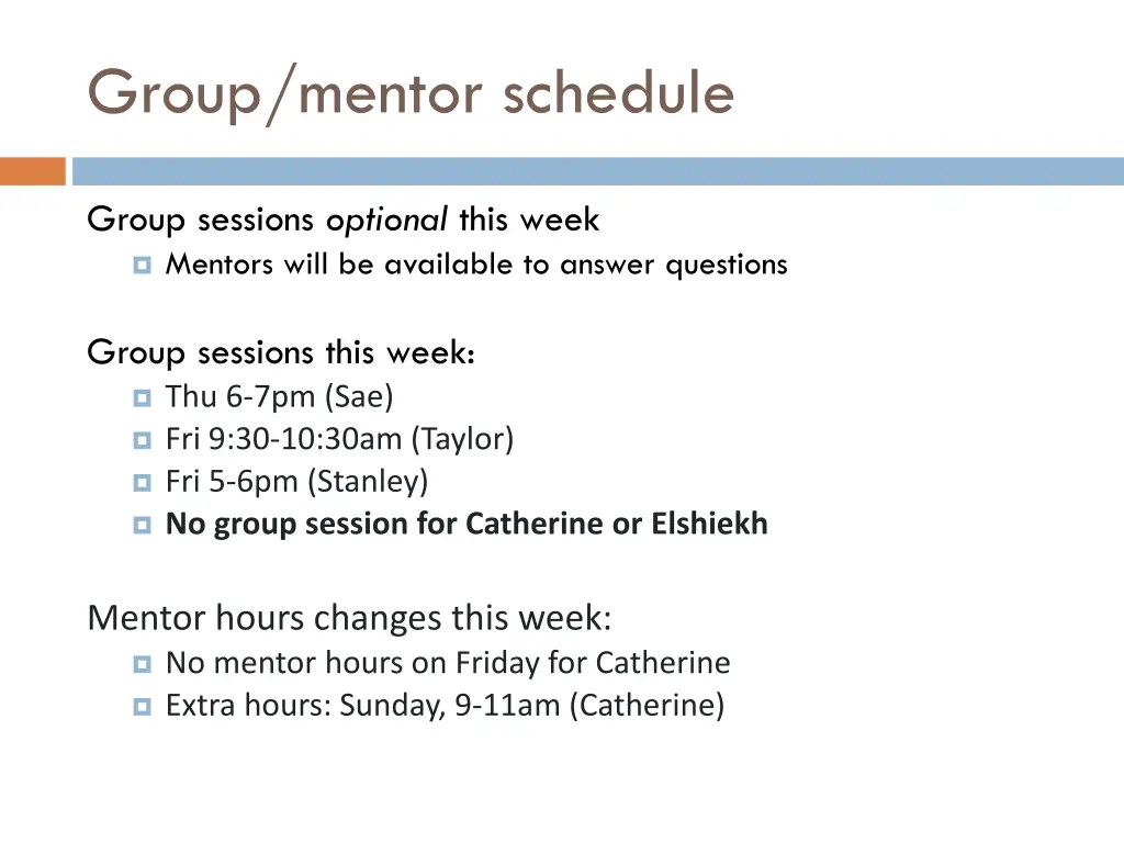 group mentor schedule