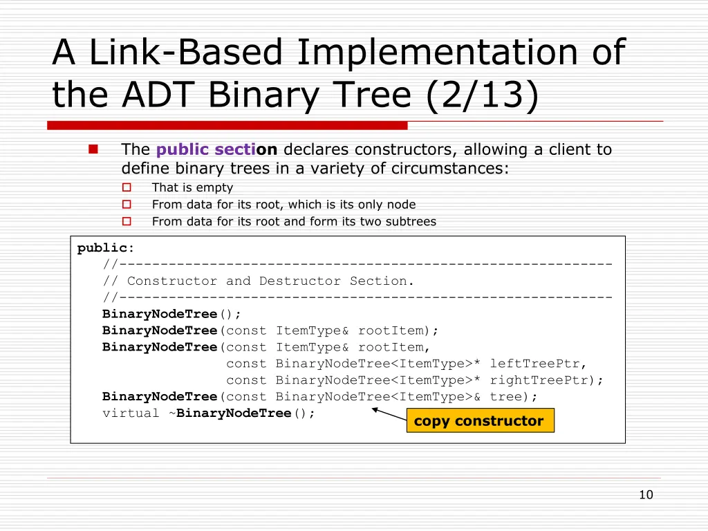 a link based implementation of the adt binary 1