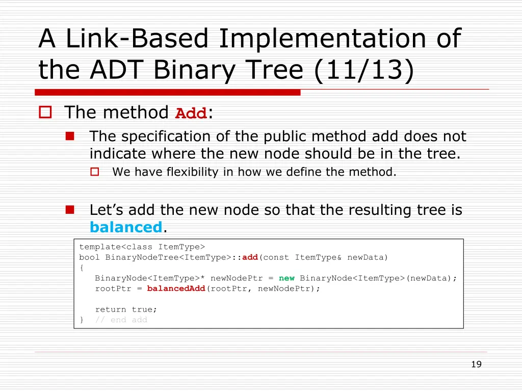a link based implementation of the adt binary 10