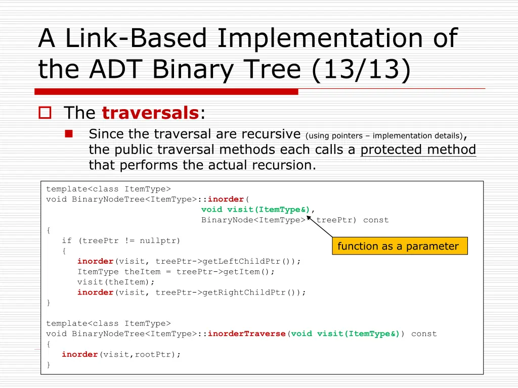 a link based implementation of the adt binary 12