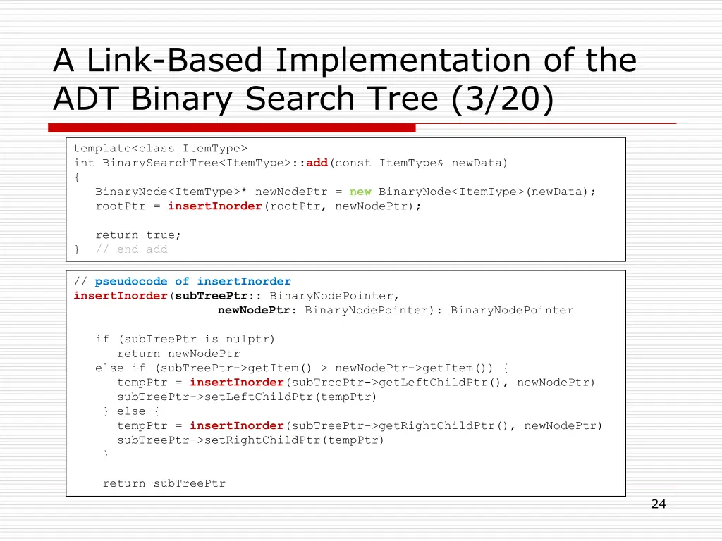 a link based implementation of the adt binary 15