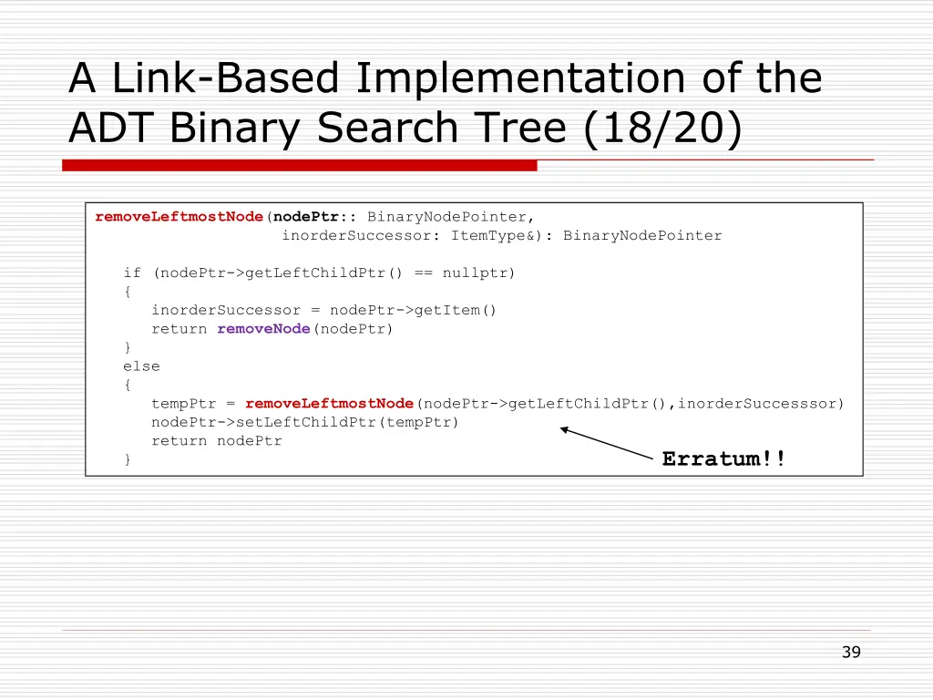 a link based implementation of the adt binary 30