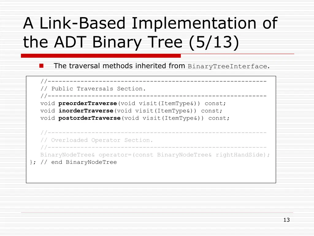 a link based implementation of the adt binary 4