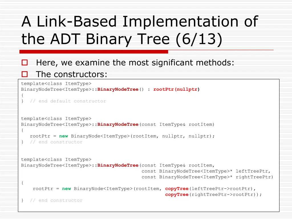 a link based implementation of the adt binary 5