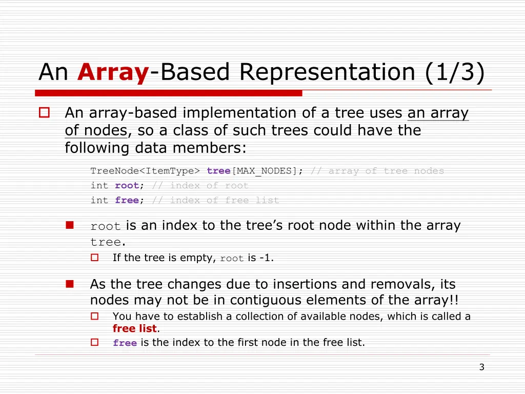 an array based representation 1 3