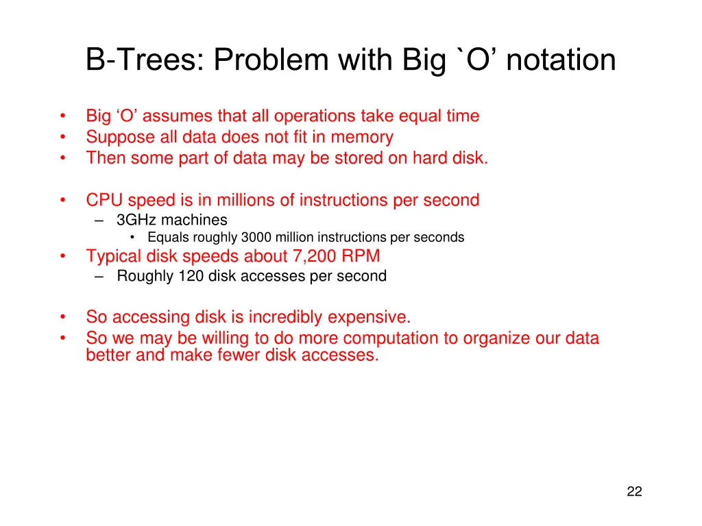 b trees problem with big o notation