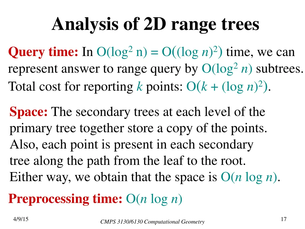 analysis of 2d range trees