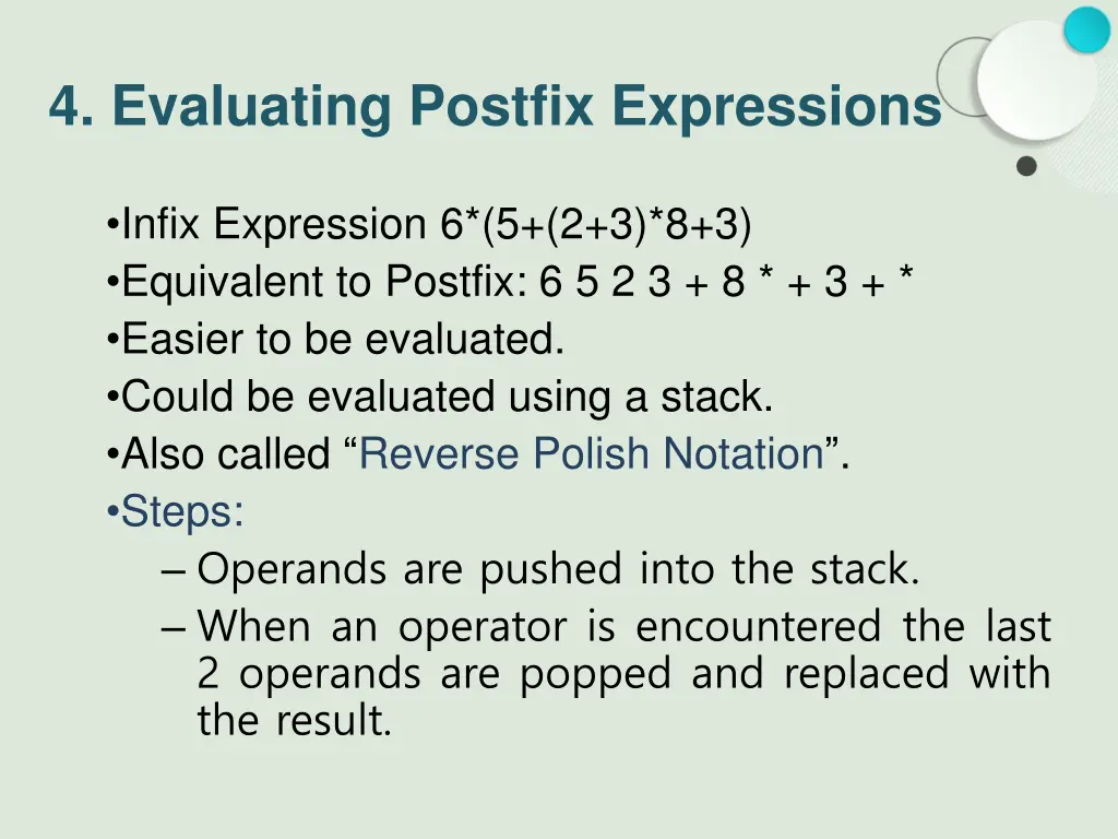 4 evaluating postfix expressions