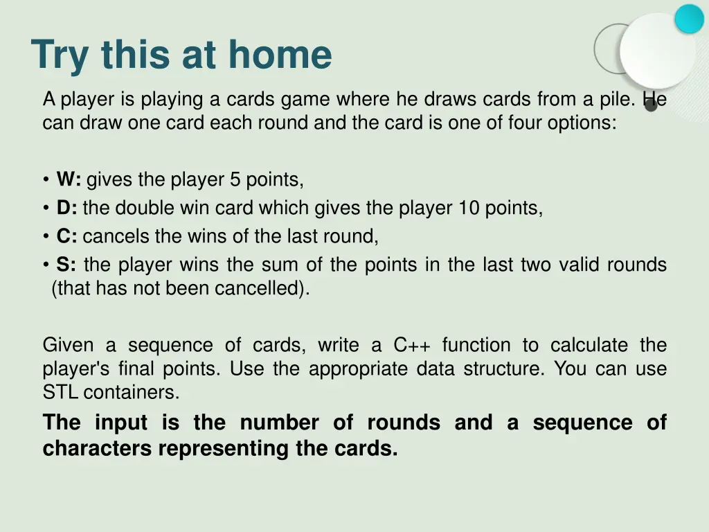 try this at home a player is playing a cards game