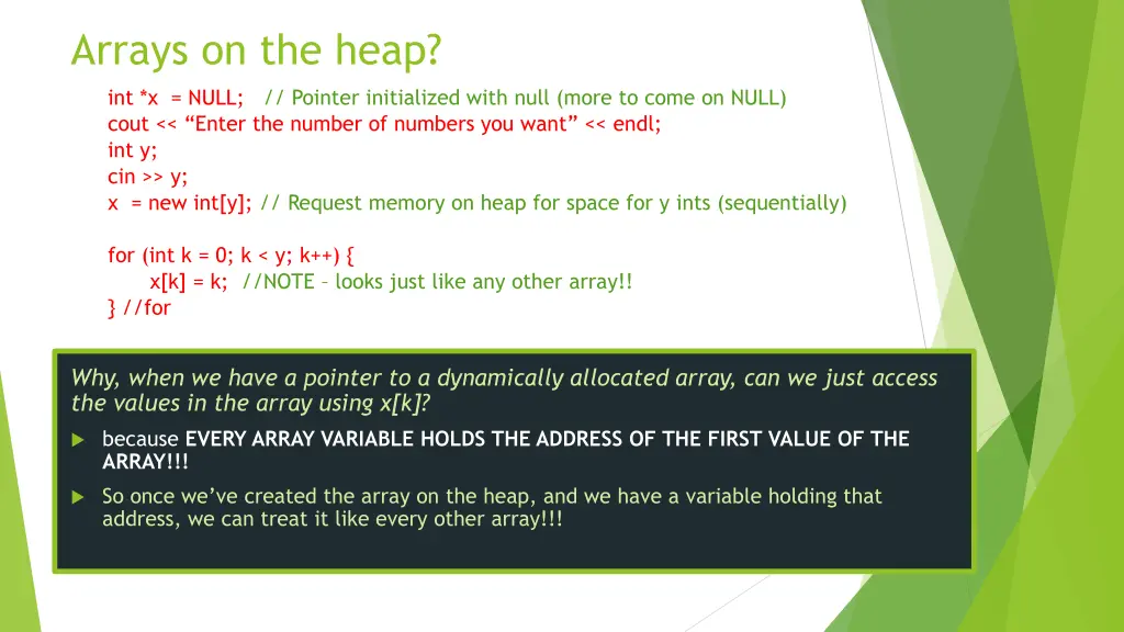 arrays on the heap