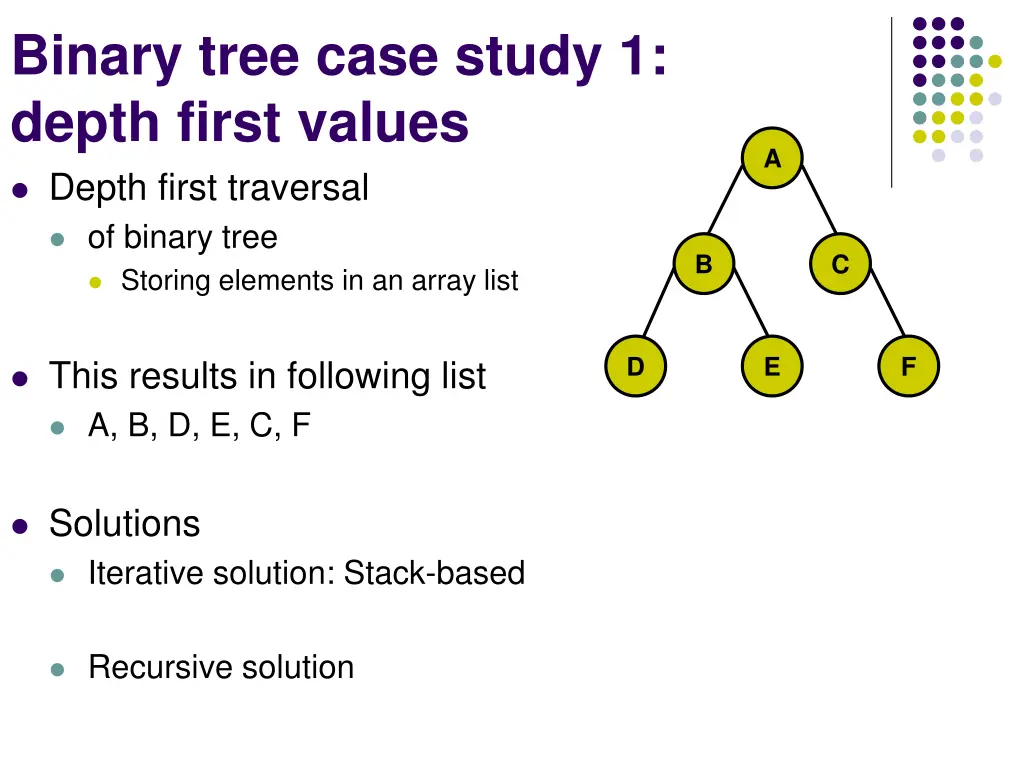 binary tree case study 1 depth first values depth