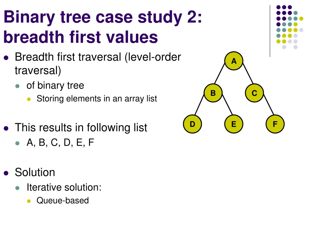 binary tree case study 2 breadth first values