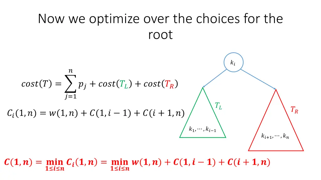 now we optimize over the choices for the root
