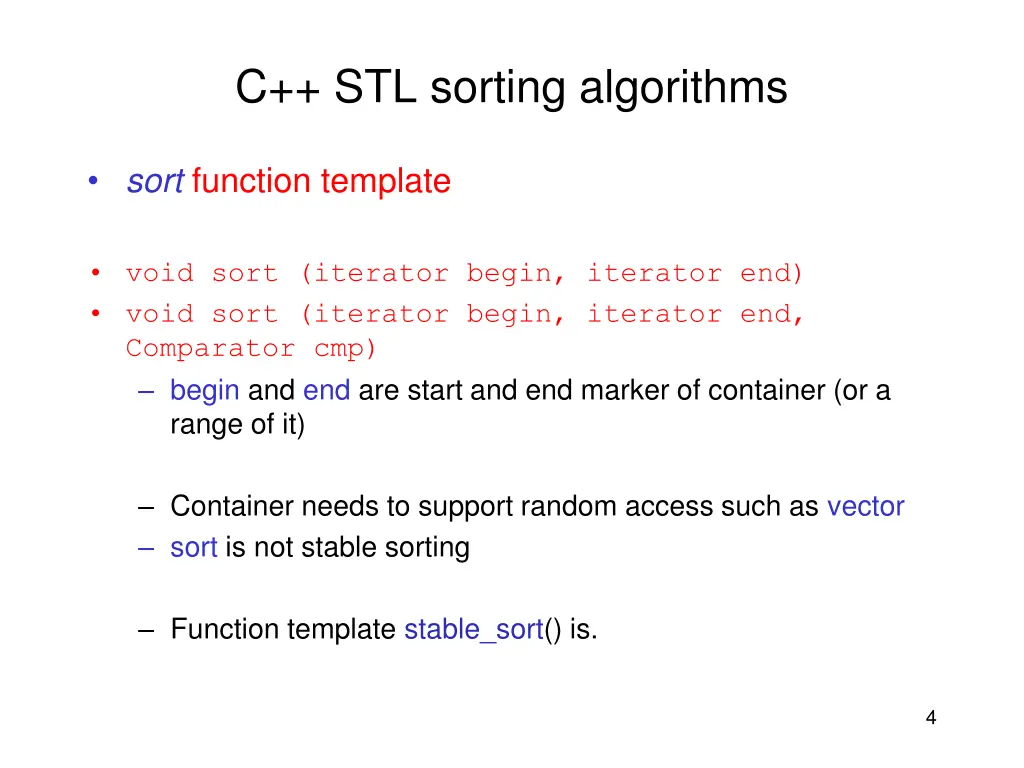 c stl sorting algorithms