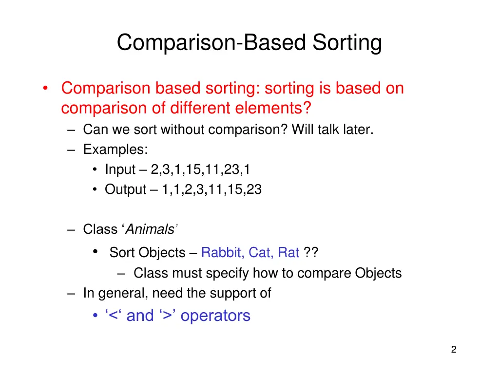 comparison based sorting