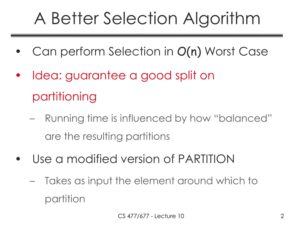 a better selection algorithm