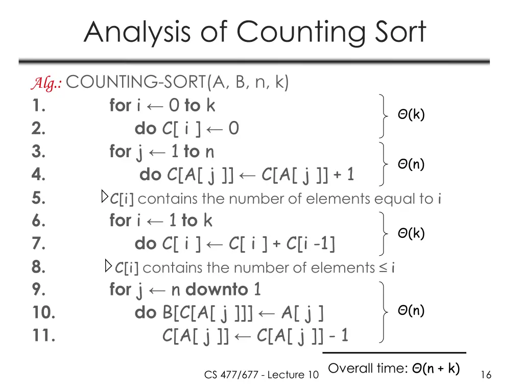 analysis of counting sort