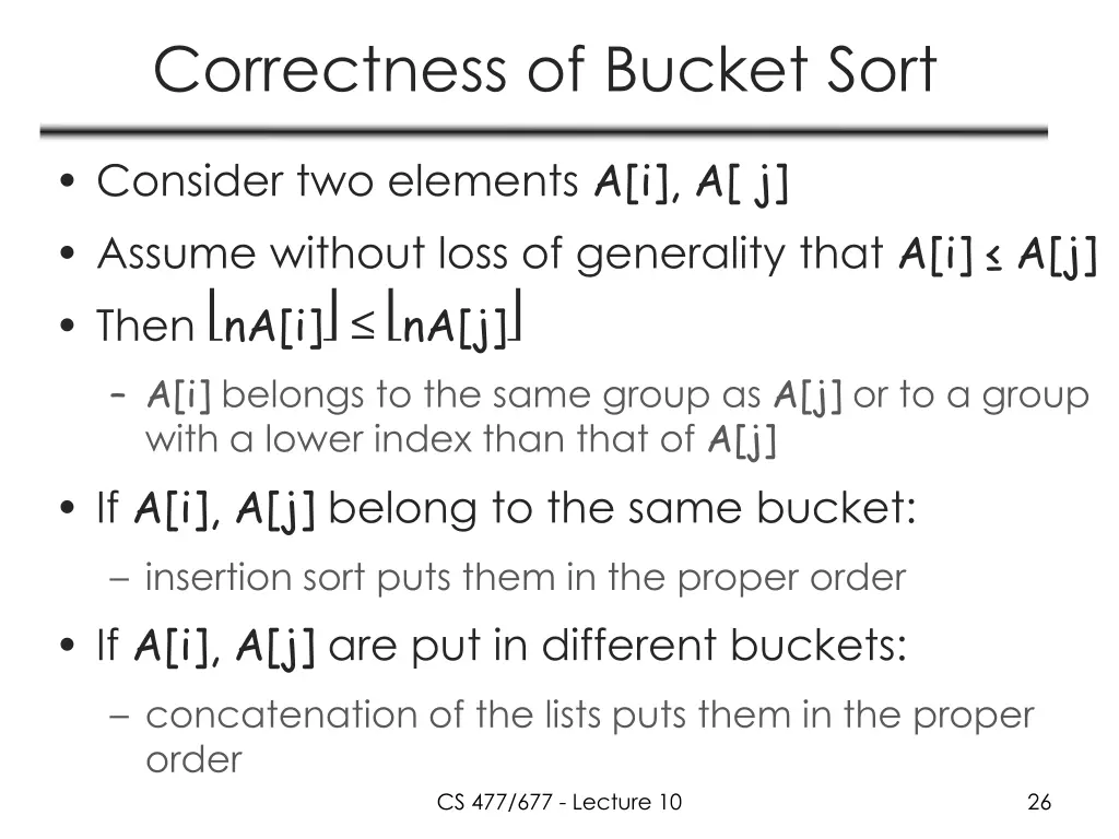 correctness of bucket sort