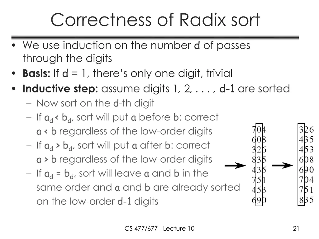 correctness of radix sort