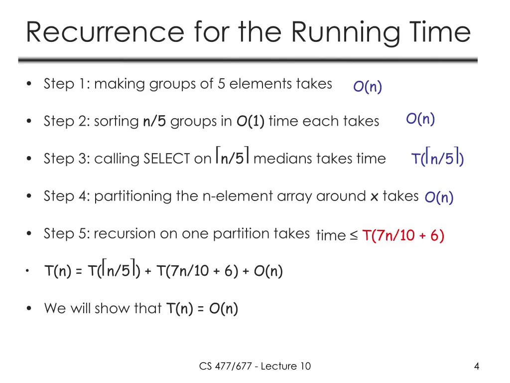 recurrence for the running time