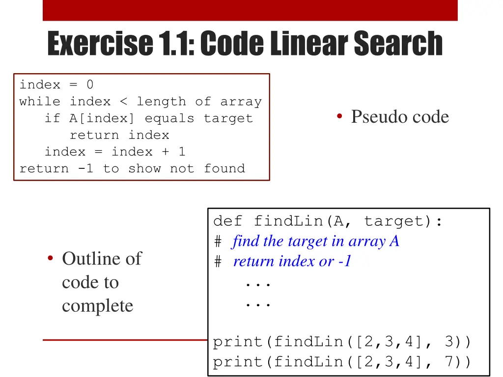 exercise 1 1 code linear search