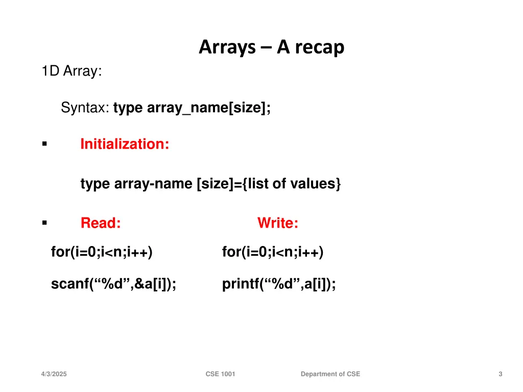 arrays a recap
