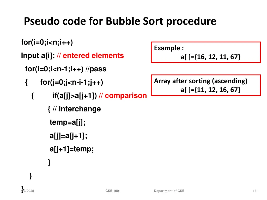 pseudo code for bubble sort procedure