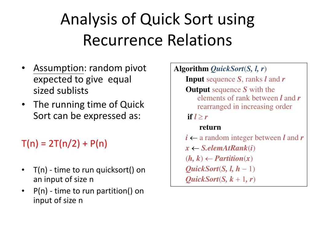 analysis of quick sort using recurrence relations